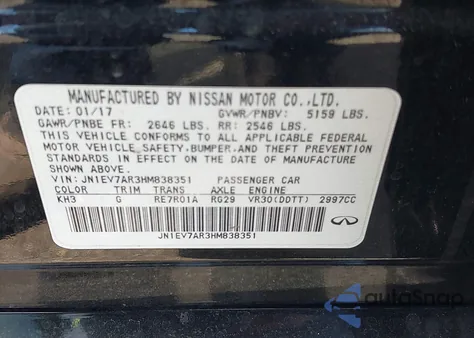 2017 Infiniti Q50 3.0T Premium z USA, uszkodzony, nr VIN JN1EV7AR3HM838351